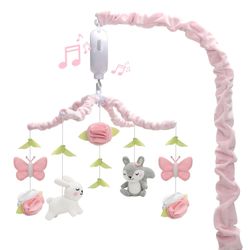 Pink Baby Crib Mobile with Lullabies | Woodland Animals Nursery Decor
