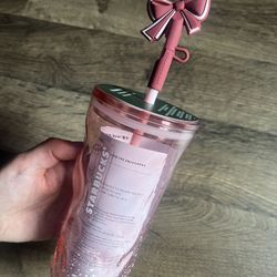 Starbucks Pink Snow Globe Glass Cup 