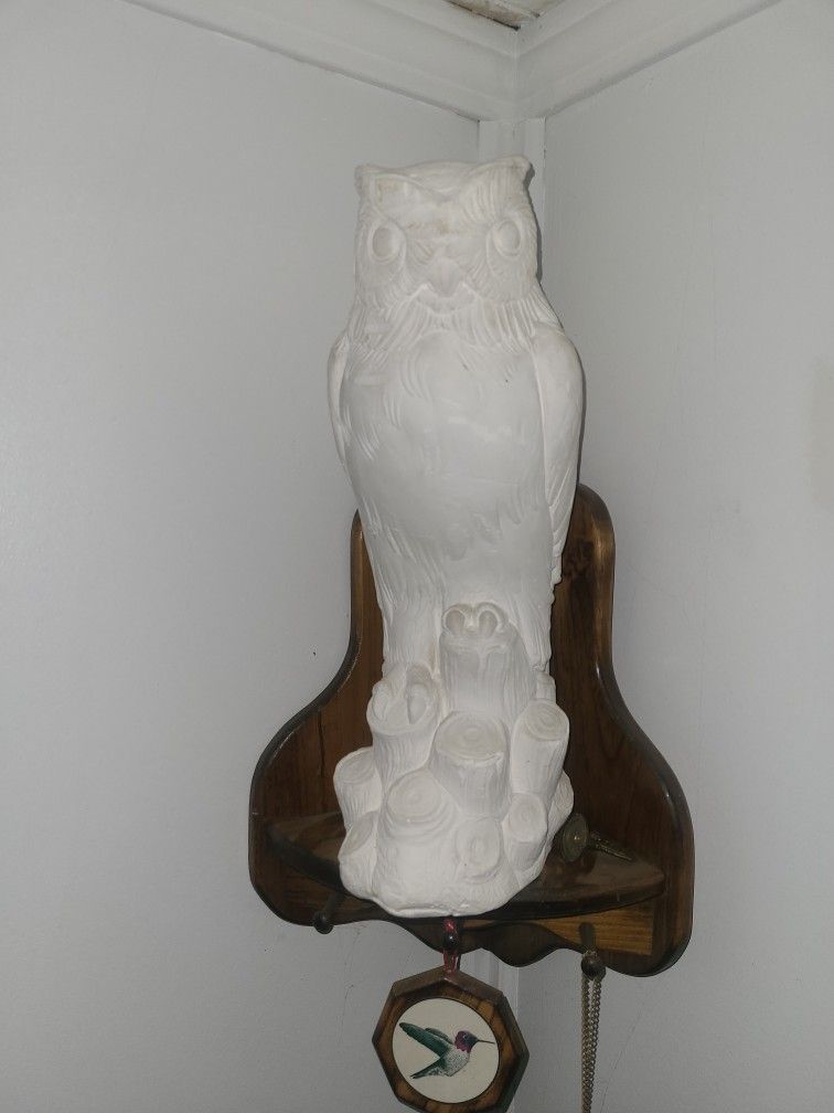 White Cement Great Horned Owl Statue