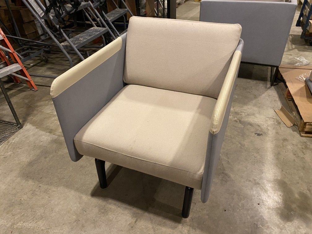 Grey Leather & Tan Accent Chair