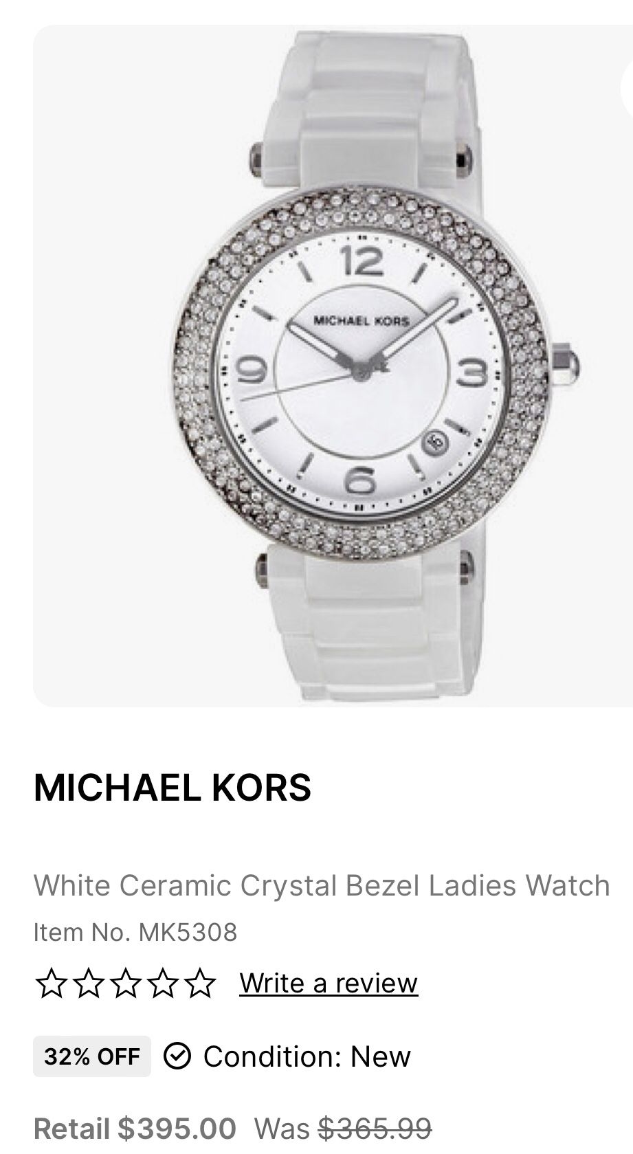 Michael Kors White Watch Ceramic Crystal