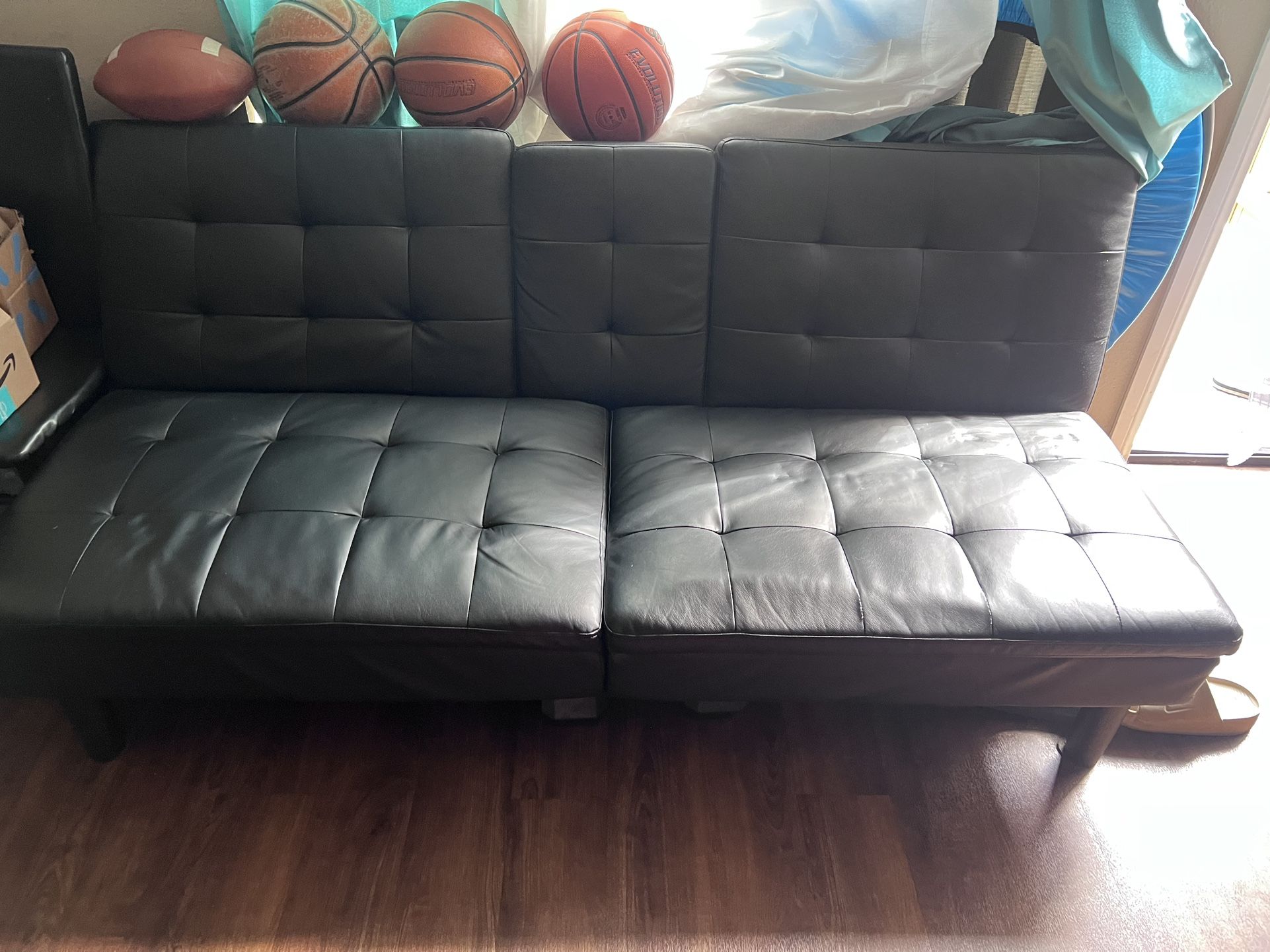 Mainstays Memory Foam 71.5" Futon with Cupholder and USB, Black faux leather