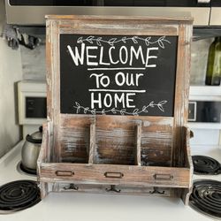 Chalkboard Sign With Mail holder And Hooks