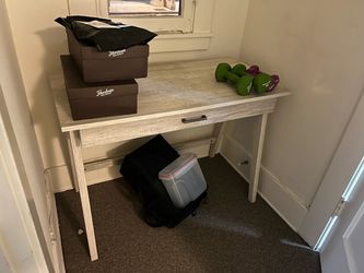 Grey wood drawer writing desk