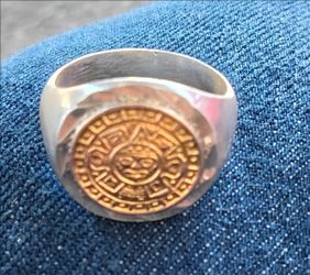 Silver and gold aztek ring(14k)