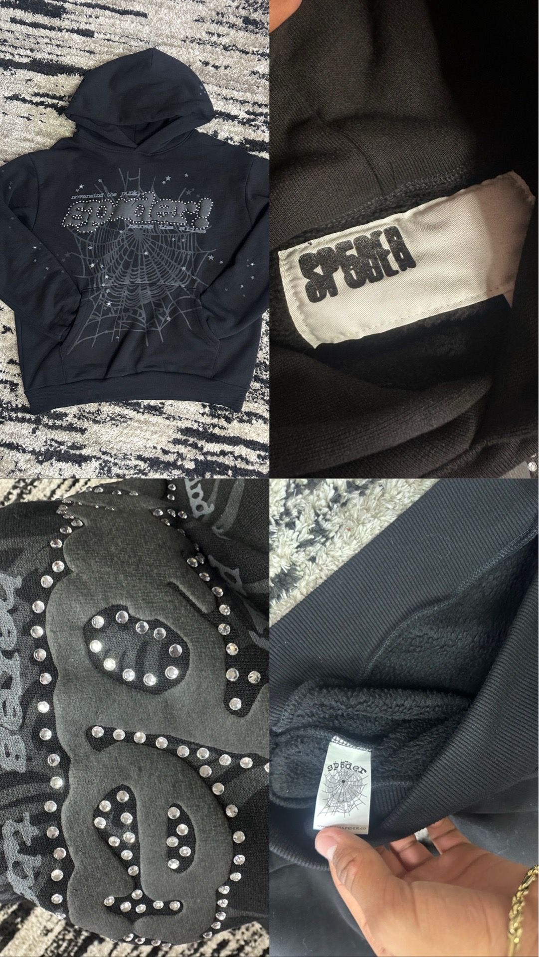 black rhinestones sp5der hoodie