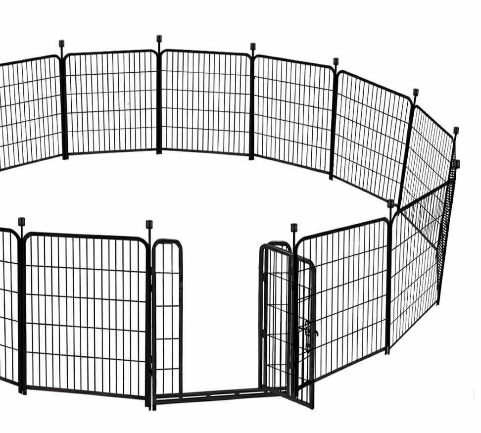 Pick Up: Tall Garden Fence 54 in(H)×22.1 Ft(L),10 Panels Dog Fence Outdoor for Yard, Heavy Duty Iron Metal Fence with Gate Low Threshold, No Dig Fence