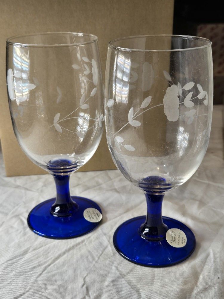 Princess house, heritage, stemmed ICE TEA glasses, set of four, new still in box.