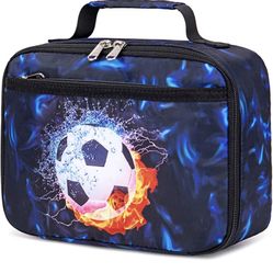 LEDAOU Lunch Box Kids Boys Girls Lunch Bag Insulated Lunch Box Toddler Reusable Lunchbox for School Picnic Hiking (Soccer Blue)