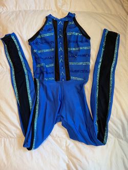 Blue Rhinestone Dance Costume Unitard