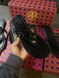 Brand New Tory Burch Glossy Black Miller Sandals 