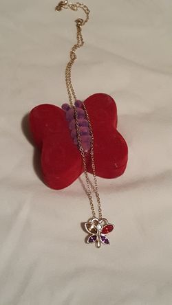 Multi color girls butterfly necklace