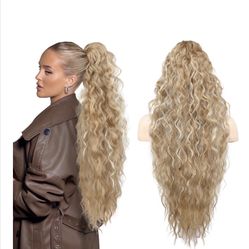 Ponytail wig 30"Lightweight Extra Fluffy Claw Clip Medium Blonde halloween 