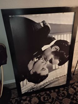Framed Black and White Romantic Kiss Print