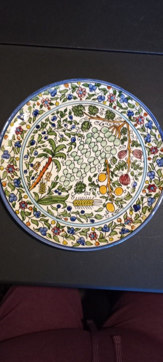 A beautiful vintage 12 Inch Armenian hand-painted pottery plate from Jerusalem