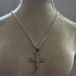 Silver 925 necklace 22” with cross pendant plata