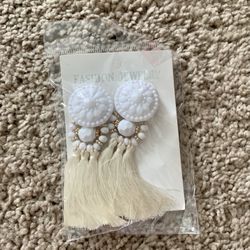 Cream White Tassle Earrings 