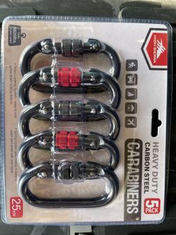 New HIGH SIERRA Heavy Duty CARBON STEEL CARABINERS (5 Pack) Holds 5620 lbs