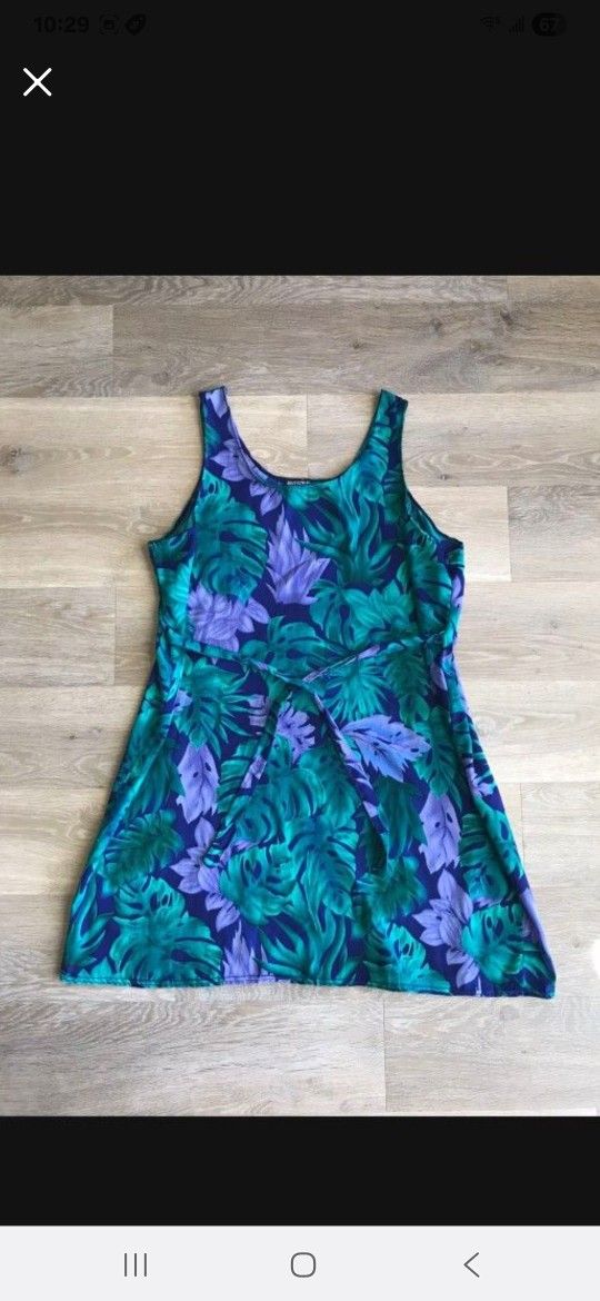 Women Hawaii Blue Floral Flower Plant Leaf Dress