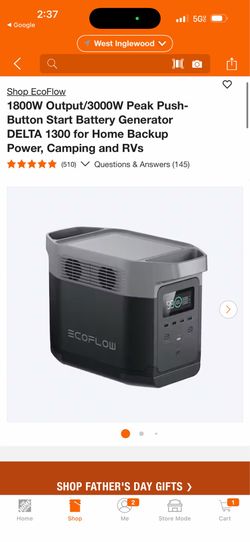 EcoFlow 1800W Output/3000W Peak Push-Button Start Battery Generator DELTA 1300 for Home Backup Power, Camping and RVs