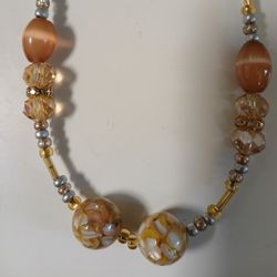 Sandy Tone Crystal Mixed Bead  Style Necklace 