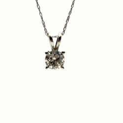 14K White Gold Diamond Solitaire Pendant .84 Carat