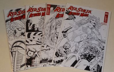 Red Sonja Comic Books Mars Attack Crossover 1-4 Black & White Cover