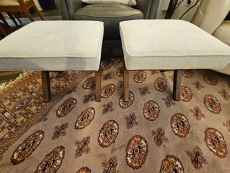 Set of 2 Cream/Taupe X-Base Upholstered Ottomans – Like New
