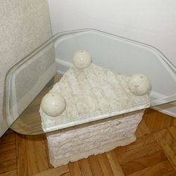 Vintage Stone + Glass Side Table