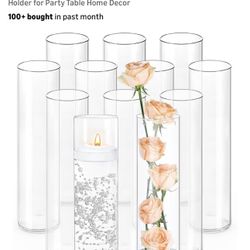 $40 Brand New 12Pcs Glass Cylinder Vases 12 Inch Tall Clear Flower Vases for Centerpieces Wedding Decoration, Hurricane Floating Candle Holder for Par