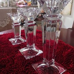 Shannon 24% Lead Crystal Candlestick Holders, 12, 10, & 8" Tall!