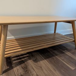 Folding Bamboo Coffee Table - Modular Two-Tier, Space-saving, Folds Flat