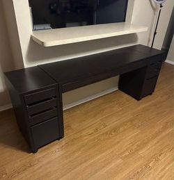 Black Desk with 2 storage cabinets