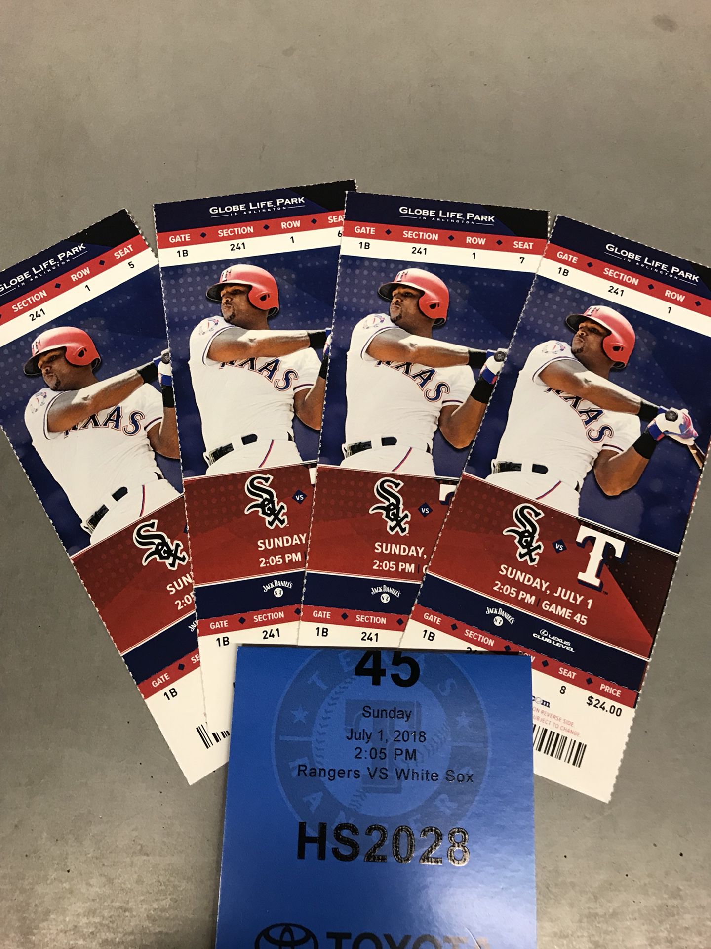 (4) Texas Rangers Tickets For Sunday July 1st. With Parking Pass.