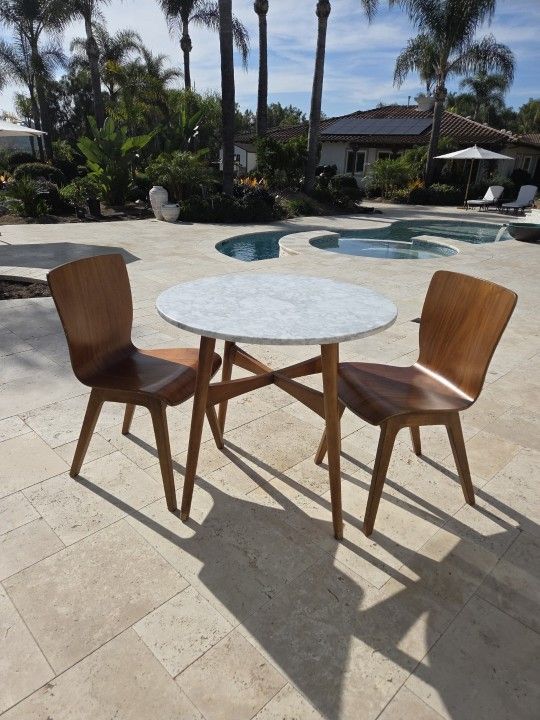 West Elm marble style dining table set