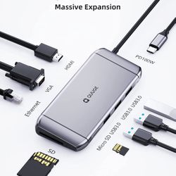 USB C Hub Multiport Adapter -  9 in 1 Docking Station Dual Monitor with 3 USB 3.0, 4K HDMI, 100W PD, RJ45 Ethernet, VGA, SD TF Card Reader for MacBook