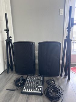 Rcf Powered speaker HD 12A Mk5 12" 1400W with Mackie mixer and Sennheiser E835 & speaker stand