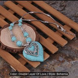 Heart Shaped Turquoise Mosaic Necklace