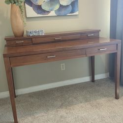 Mid-Century Modern Desk & Matching Shelf Unit – Solid mahony Wood (Hold It)