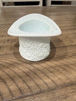 Vintage milk glass Candle Holder with Geometric Texture