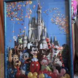 Vintage Magic Kingdom Disney Castle Art Framed Print Characters