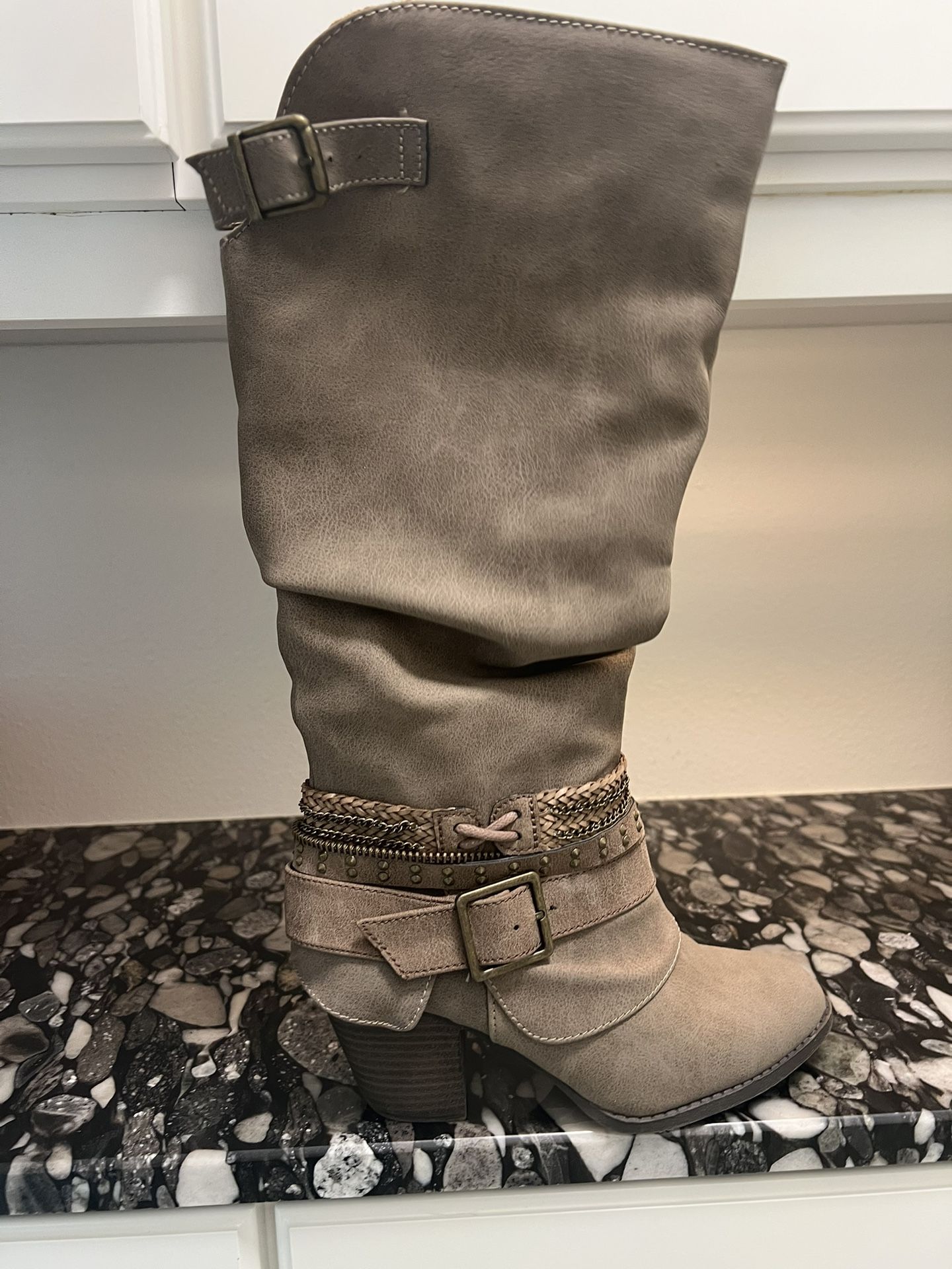 Light Brown Pressed Suede Boots