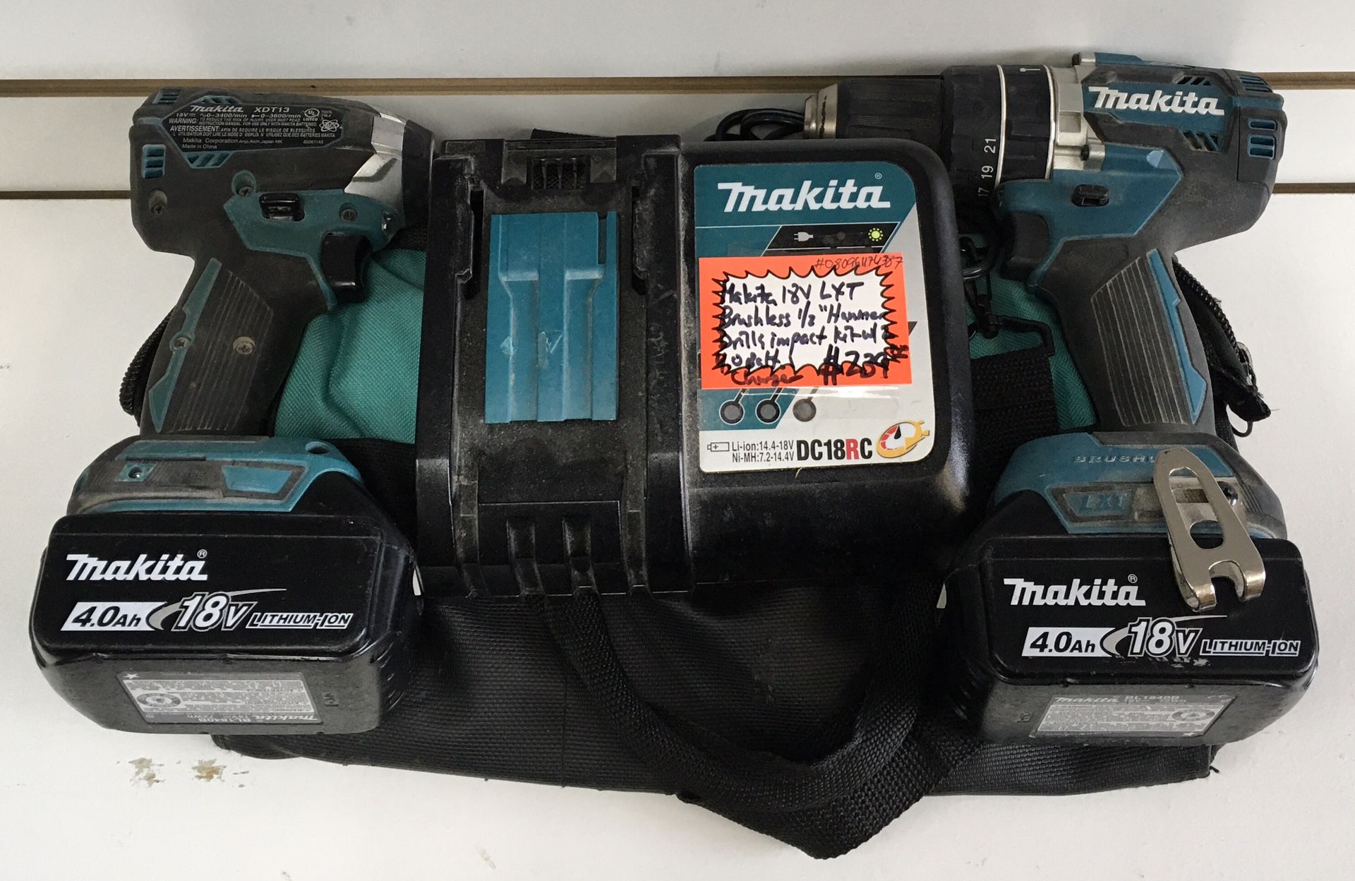 Makita 18V LXT Brushless 1/2” Hammer Drill & Impact Driver Kit W/ 2 4.0 Battery & Charger 