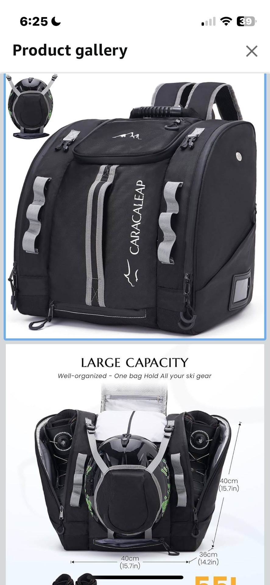 Ski Boots Bag 55L, Fully Padded Ski Boot Backpack Snowboard Gear Travel Bag Water-Resistant Skiing Snowboard Travel Luggage with PVC Bottom Pockets fo