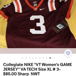 Nike Virginia Tech Women’s Game Jersey. Size XL And Medium. NWT