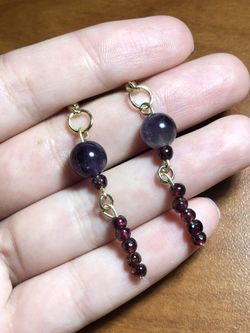 Amethyst and garnet crystal earrings