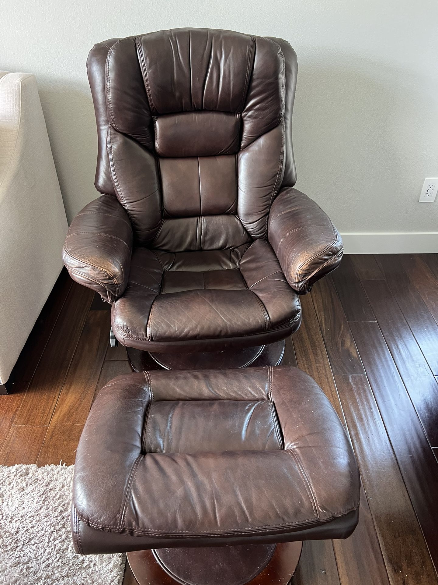 Leather Reclining Swivel Chair and Ottoman