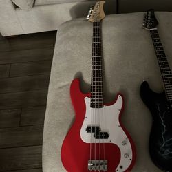 One bass guitar and one electric guitar