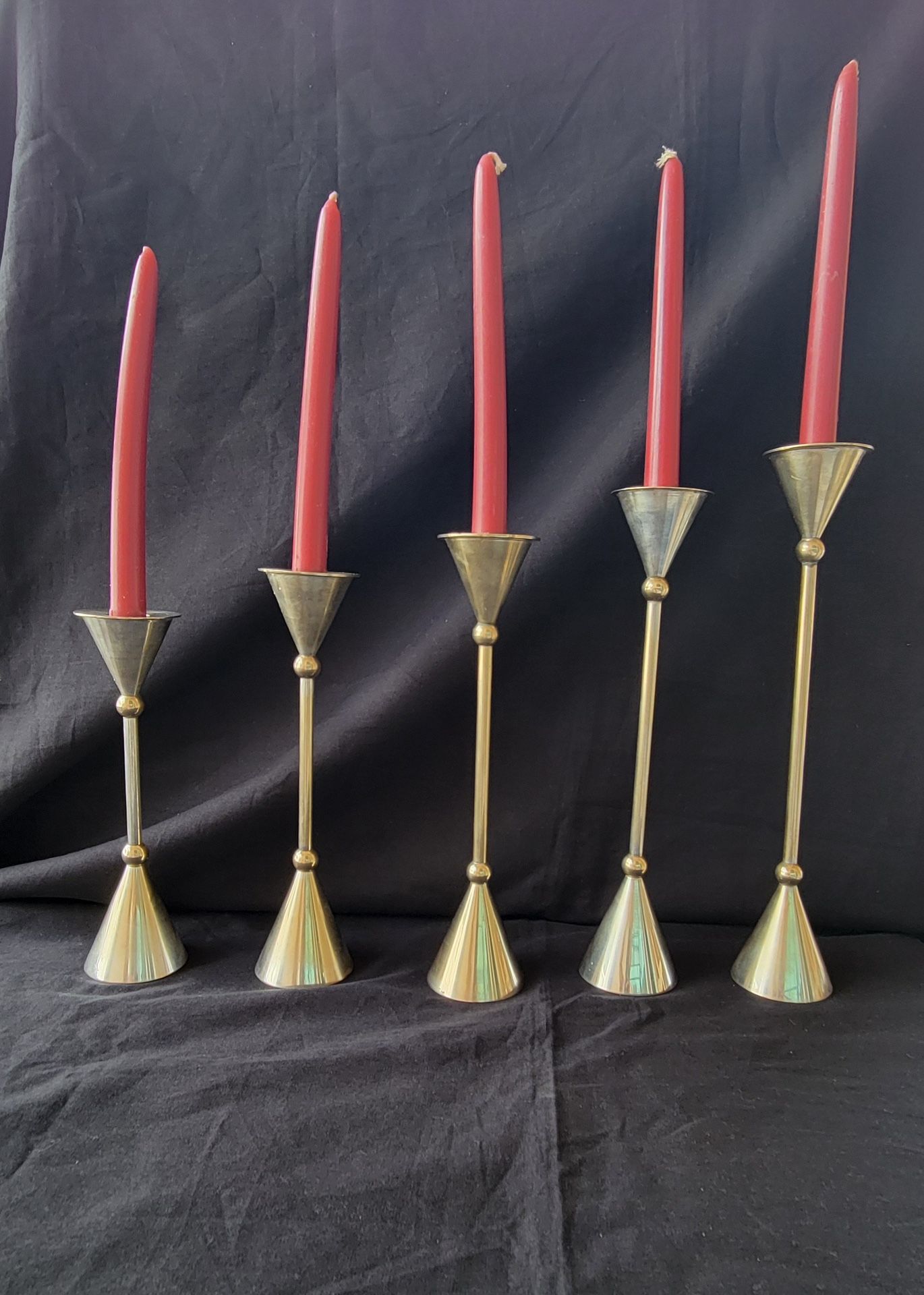 Vintage Brass Candlestickr Holders, set of 5 graduated heights