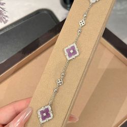 New Italian retro court style violet set clover bracelet necklace